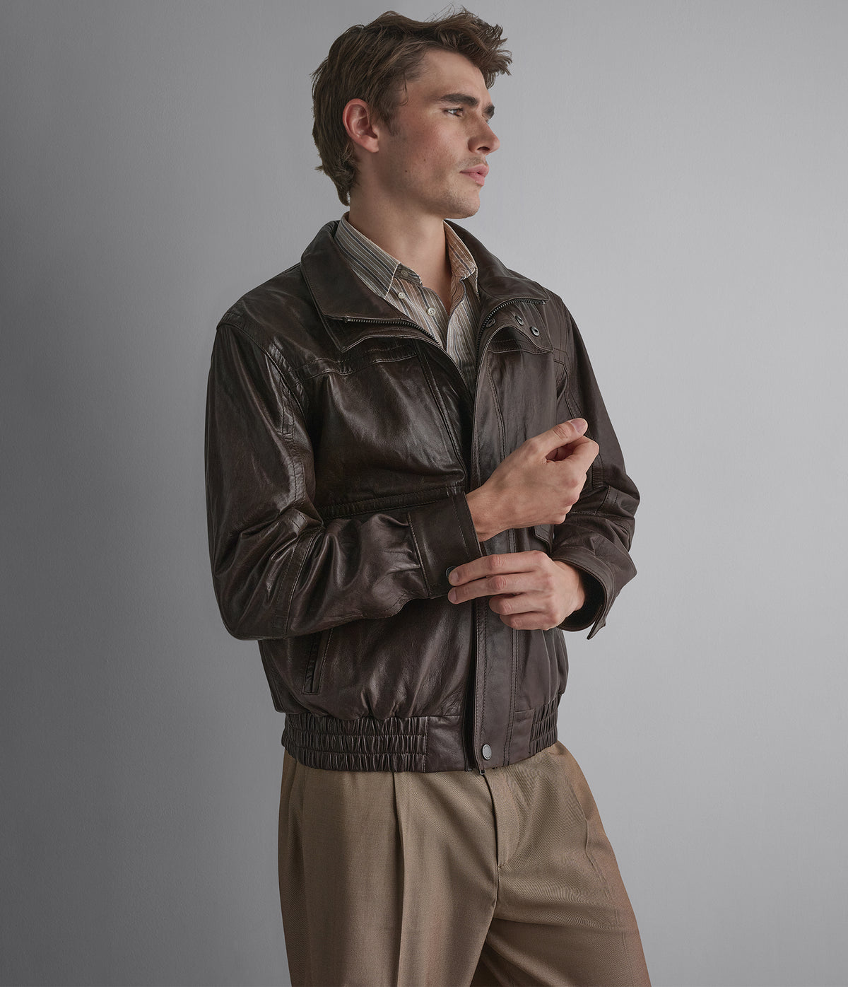 Marvin Leather Double Collared Jacket View 1 | Men's Jackets & Coats