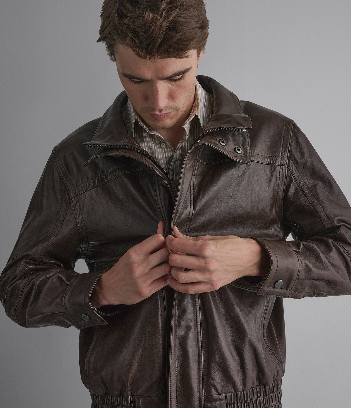 Marvin Leather Double Collared Jacket View 4 | Men's Jackets & Coats