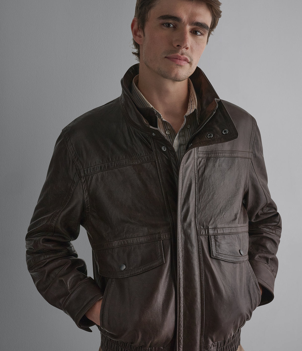 Marvin Leather Double Collared Jacket View 5 | Men's Jackets & Coats