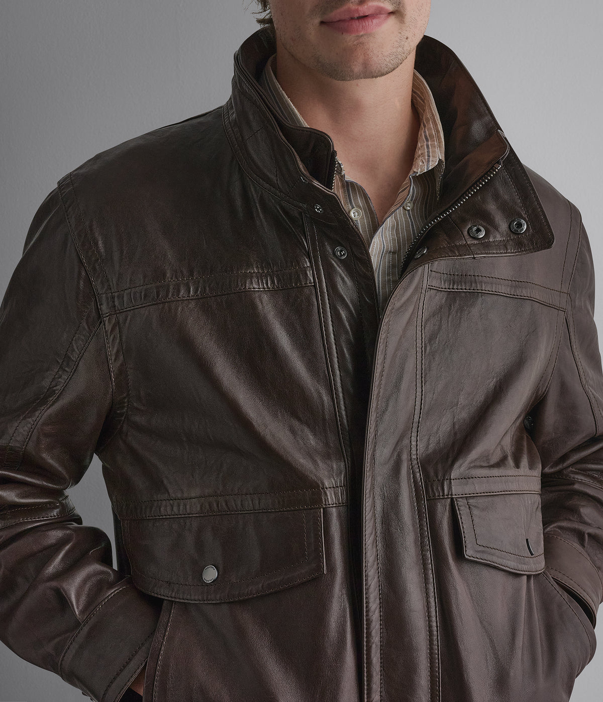 Marvin Leather Double Collared Jacket View 6 | Men's Jackets & Coats