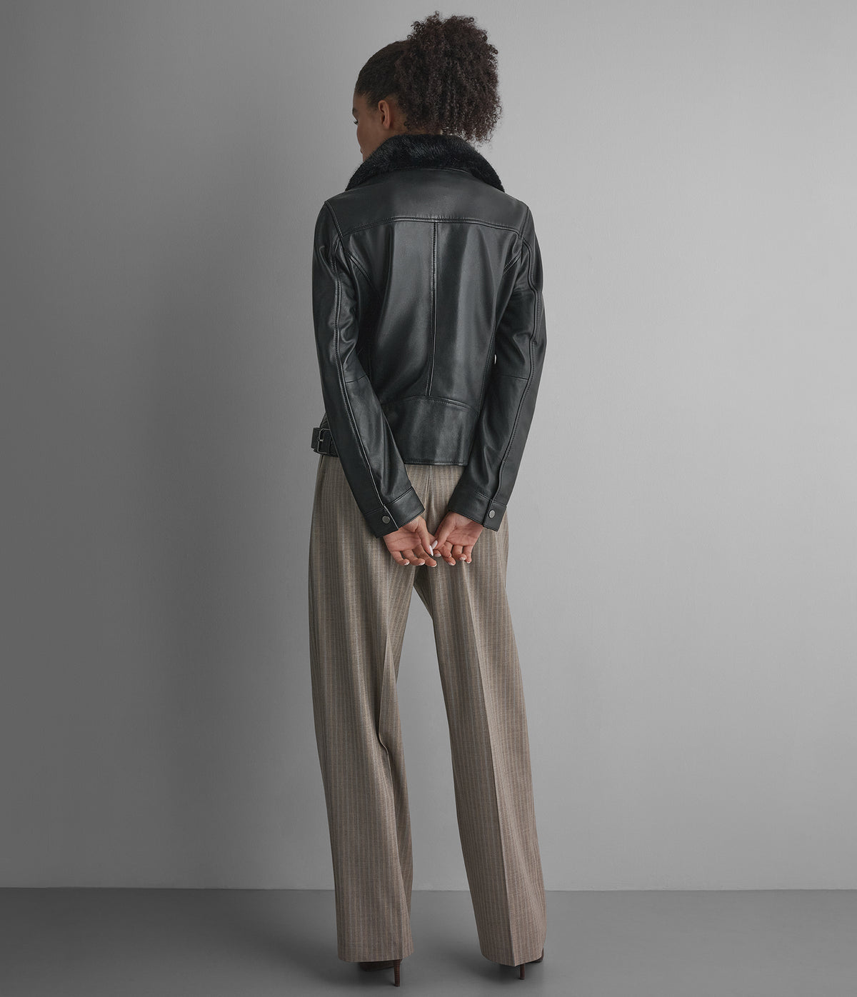 Macie Faux Fur Collar Leather Moto Jacket View 3 | Motorcycle Jackets