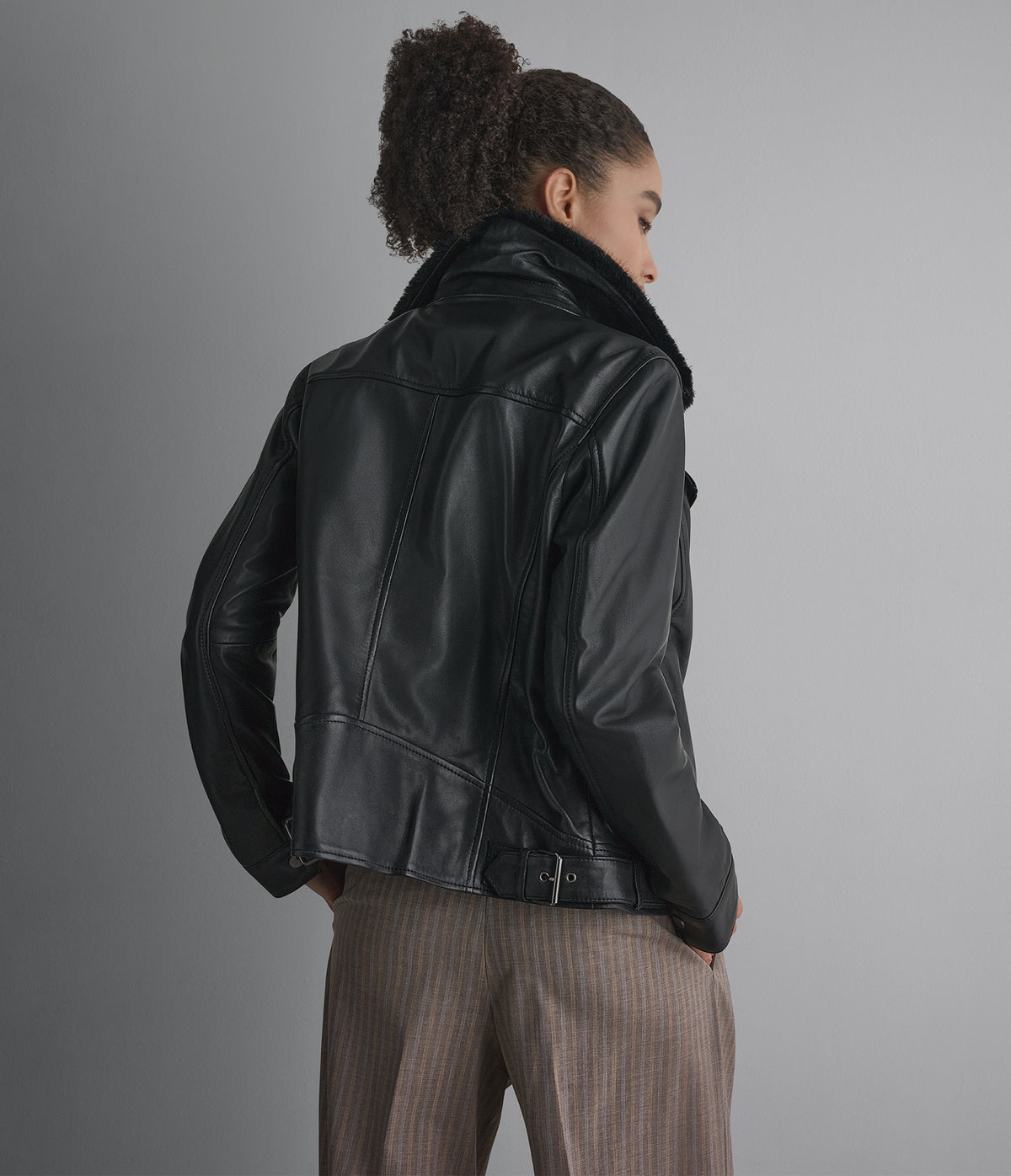 Macie Faux Fur Collar Leather Moto Jacket View 7 | Motorcycle Jackets