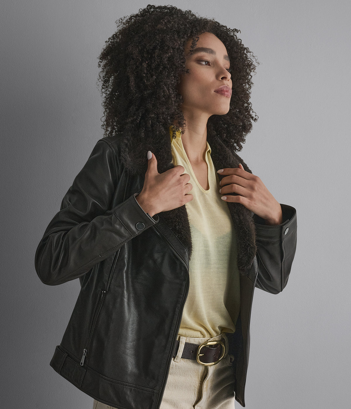 Macie Faux Fur Collar Leather Moto Jacket View 6 | Motorcycle Jackets