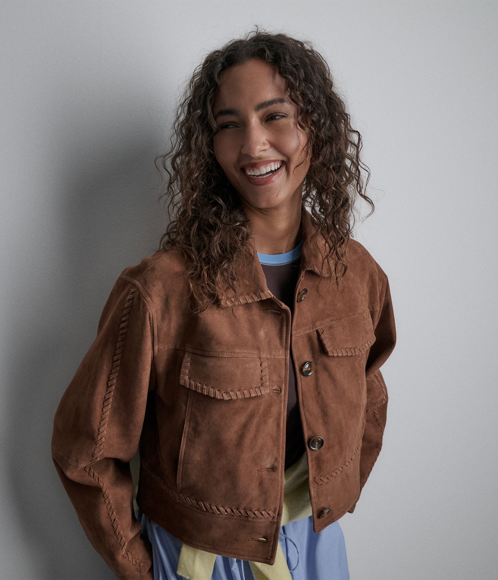 Vivianne Lightweight Suede Trucker Jacket View 1 | Women's Collection