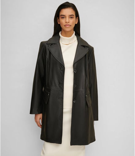 Plus Size Button Front Leather Trench view 1